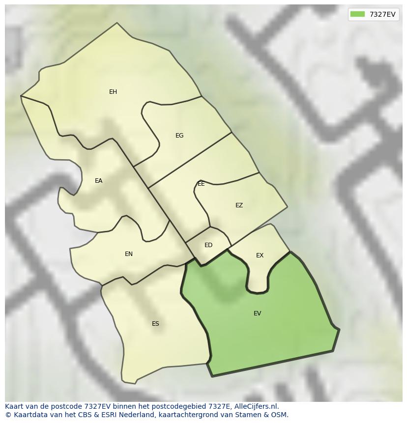 Afbeelding van het postcodegebied 7327 EV op de kaart.