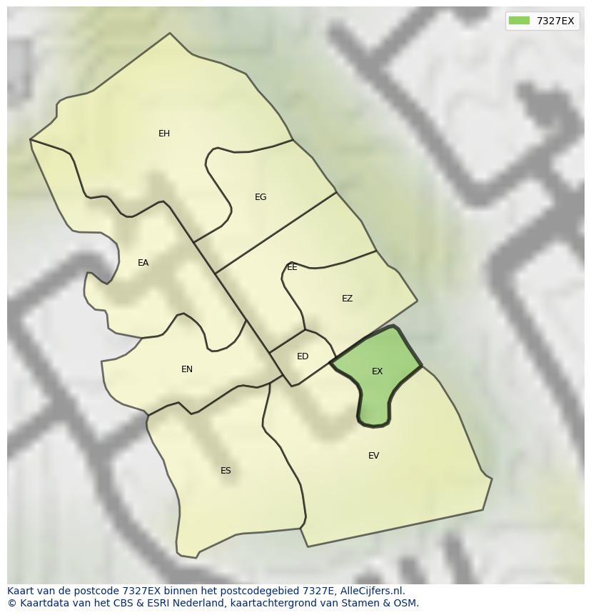 Afbeelding van het postcodegebied 7327 EX op de kaart.