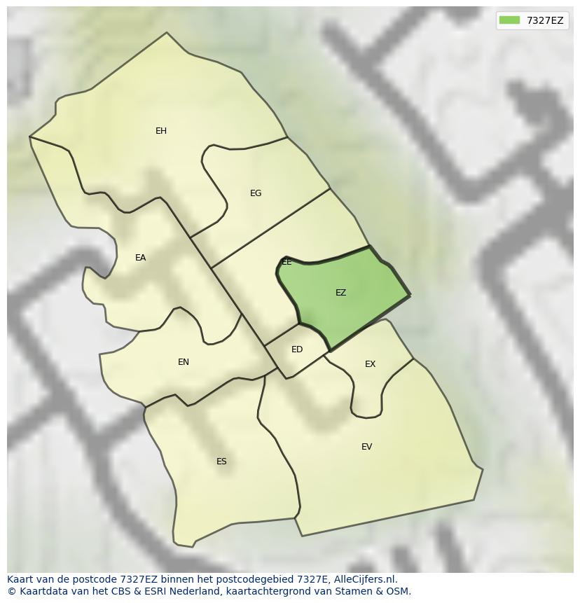 Afbeelding van het postcodegebied 7327 EZ op de kaart.