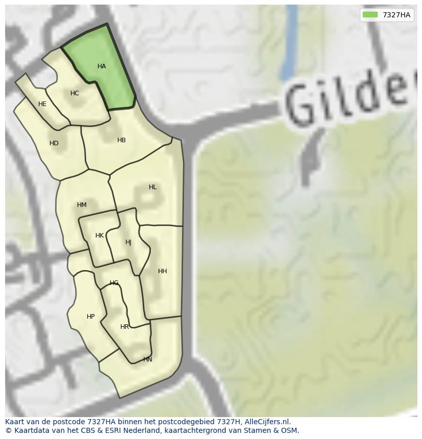 Afbeelding van het postcodegebied 7327 HA op de kaart.