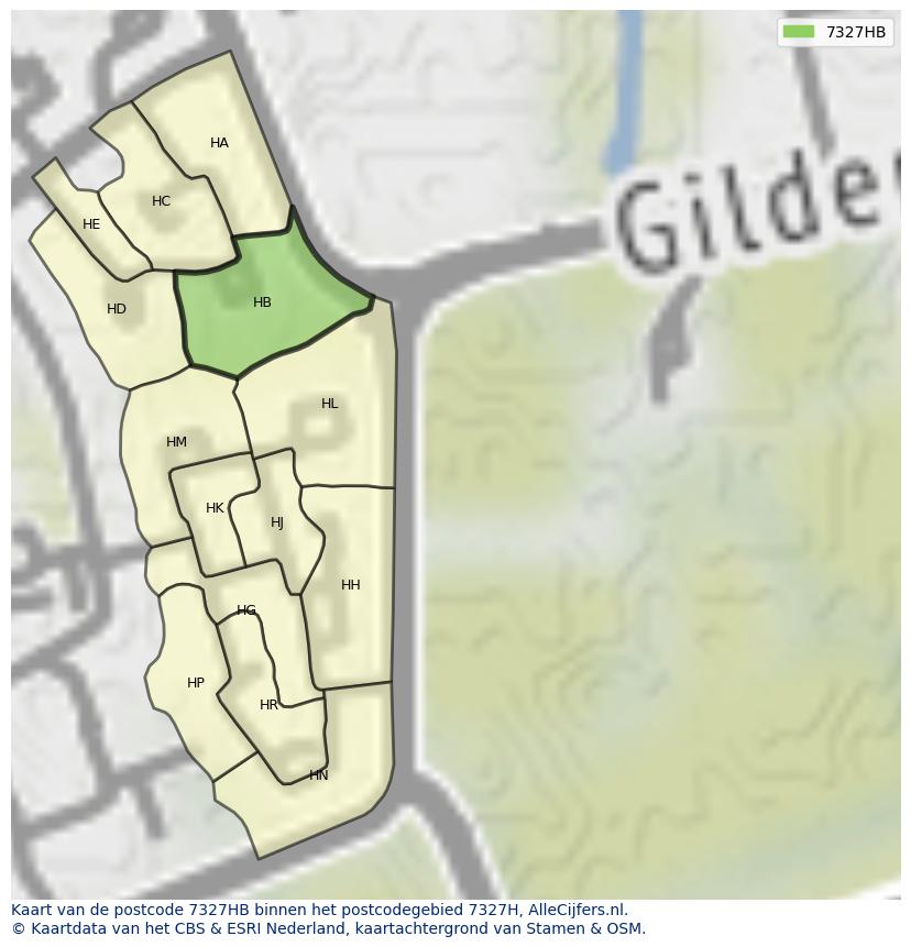 Afbeelding van het postcodegebied 7327 HB op de kaart.