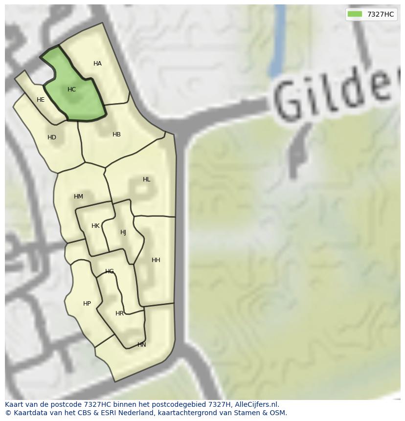 Afbeelding van het postcodegebied 7327 HC op de kaart.