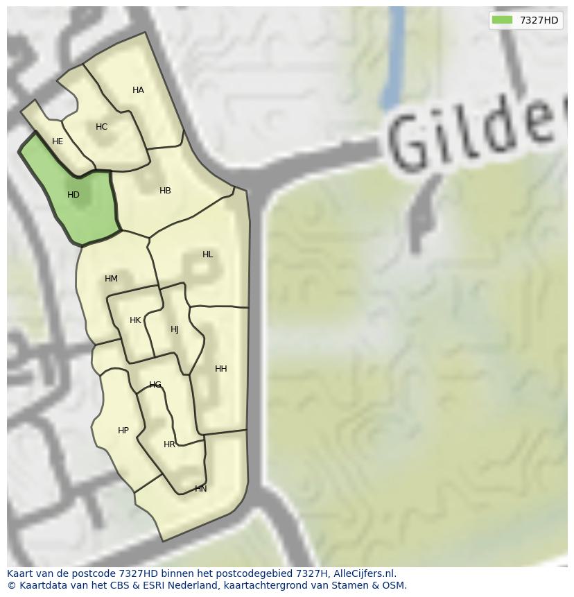 Afbeelding van het postcodegebied 7327 HD op de kaart.