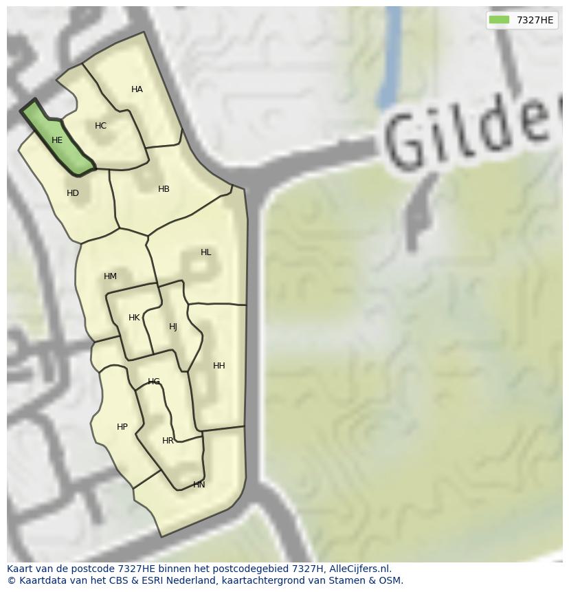 Afbeelding van het postcodegebied 7327 HE op de kaart.