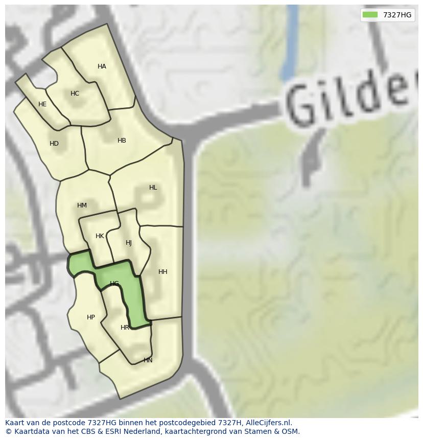 Afbeelding van het postcodegebied 7327 HG op de kaart.