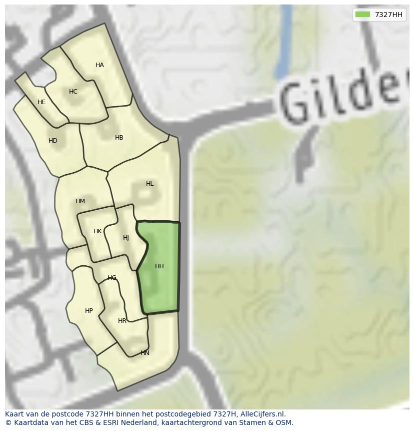 Afbeelding van het postcodegebied 7327 HH op de kaart.