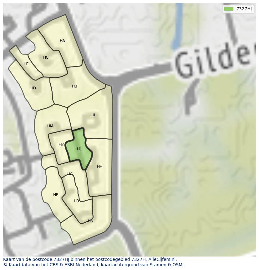 Afbeelding van het postcodegebied 7327 HJ op de kaart.