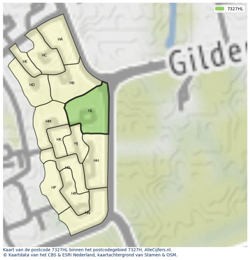 Afbeelding van het postcodegebied 7327 HL op de kaart.
