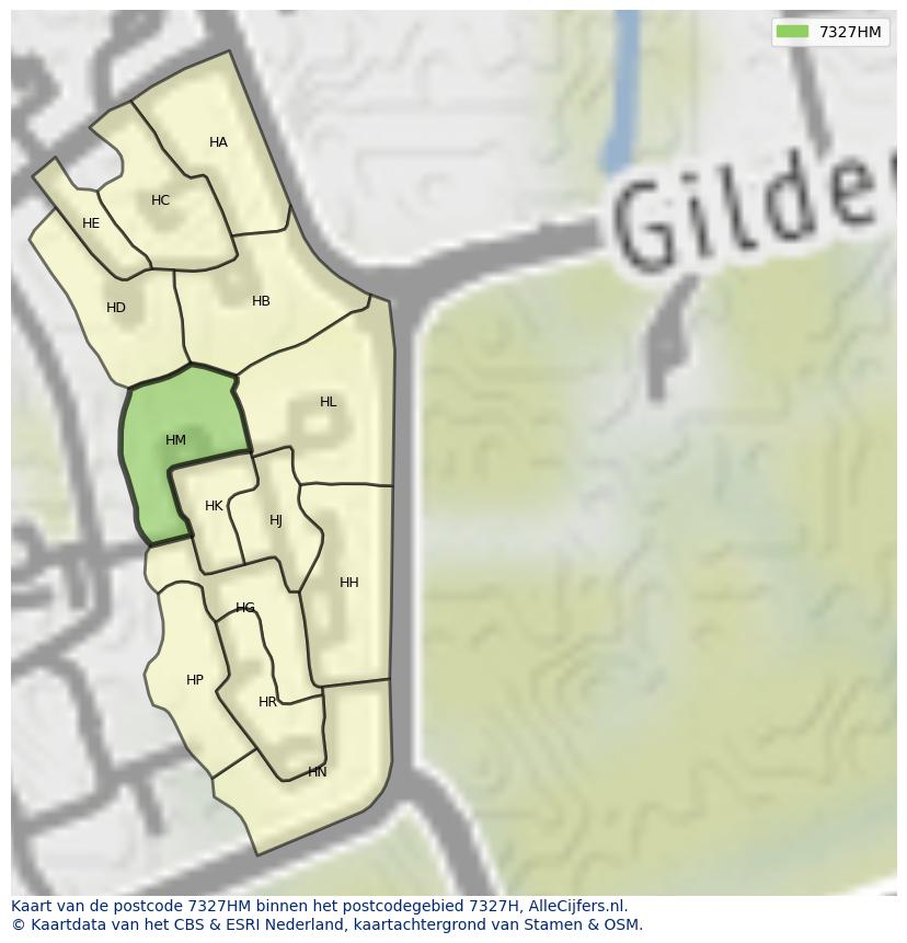 Afbeelding van het postcodegebied 7327 HM op de kaart.