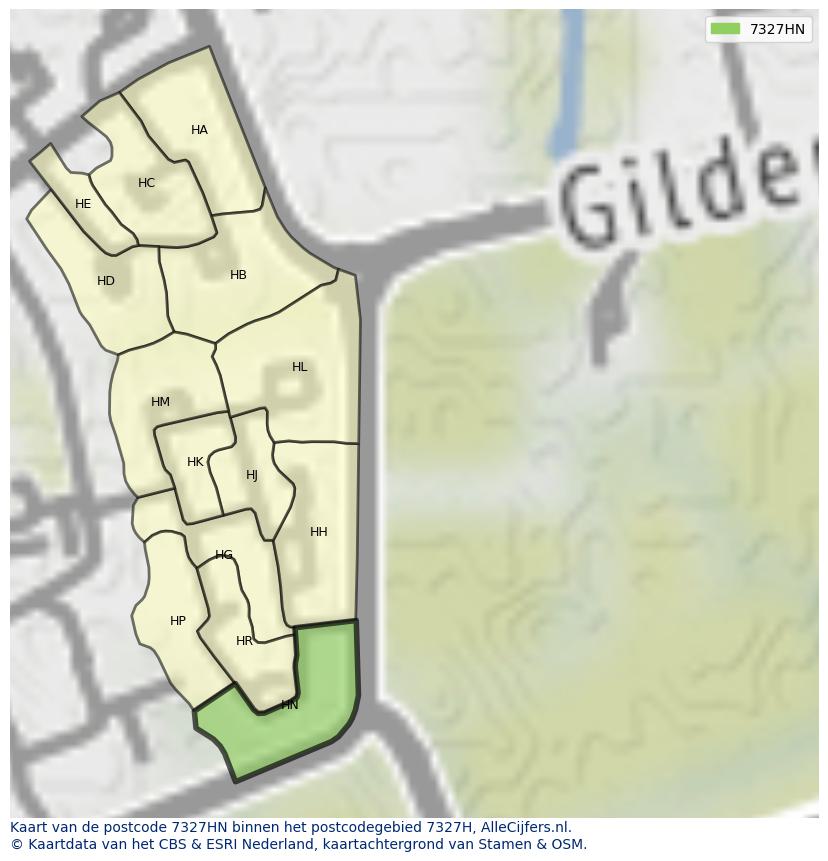 Afbeelding van het postcodegebied 7327 HN op de kaart.