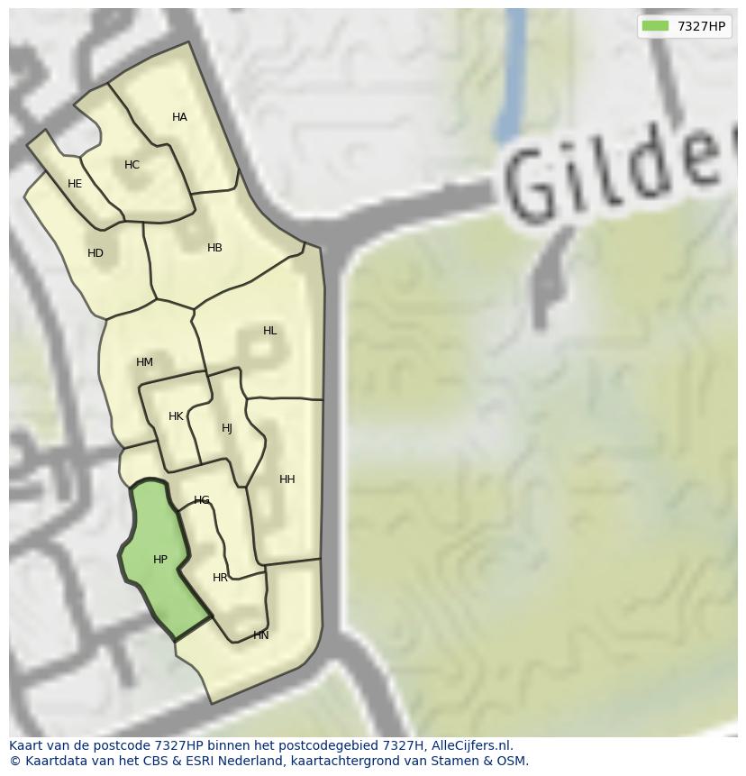 Afbeelding van het postcodegebied 7327 HP op de kaart.