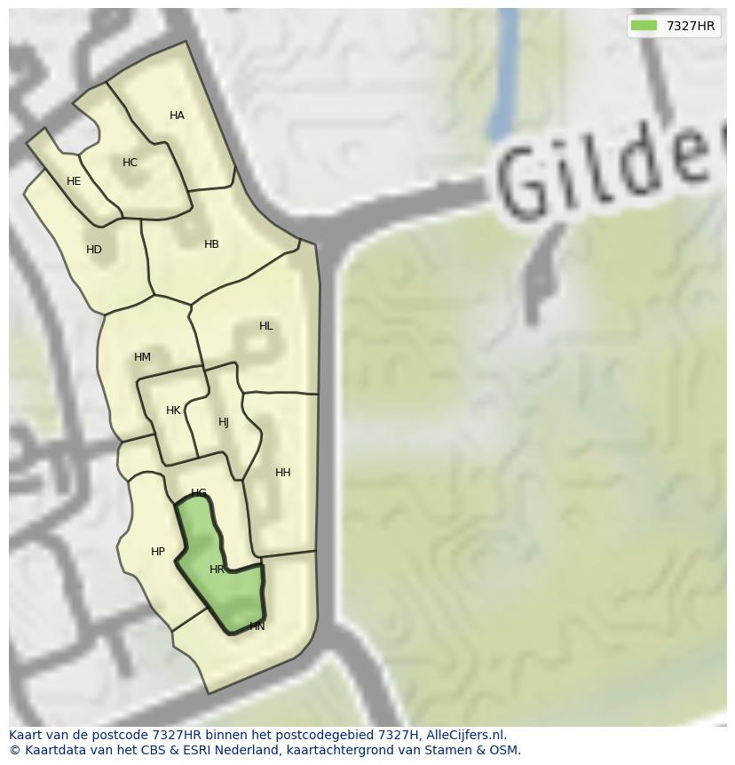 Afbeelding van het postcodegebied 7327 HR op de kaart.