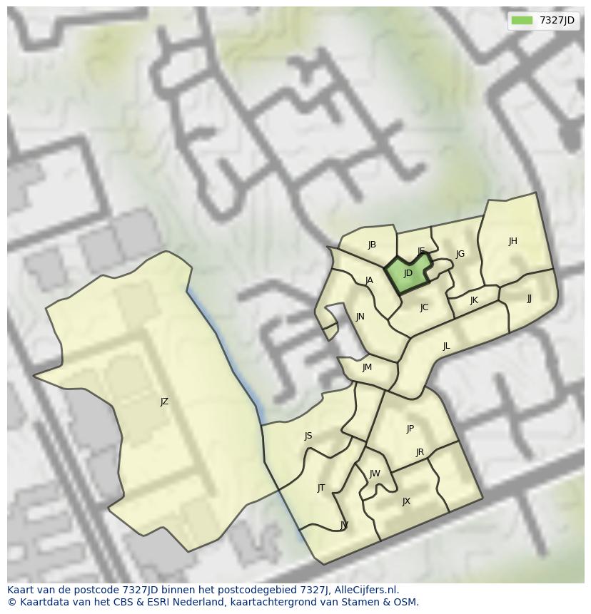 Afbeelding van het postcodegebied 7327 JD op de kaart.