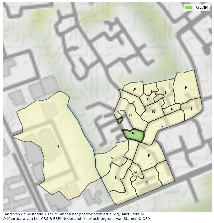 Afbeelding van het postcodegebied 7327 JM op de kaart.