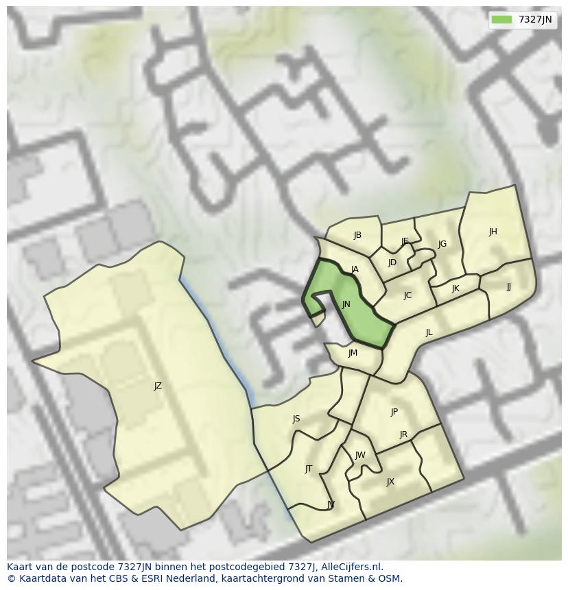 Afbeelding van het postcodegebied 7327 JN op de kaart.