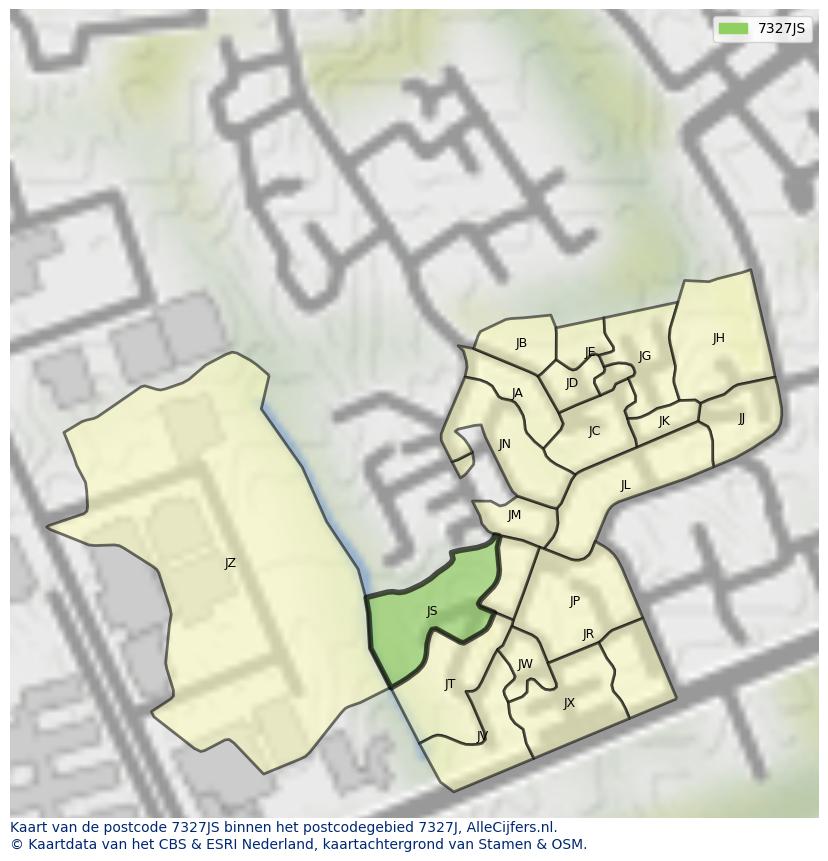Afbeelding van het postcodegebied 7327 JS op de kaart.