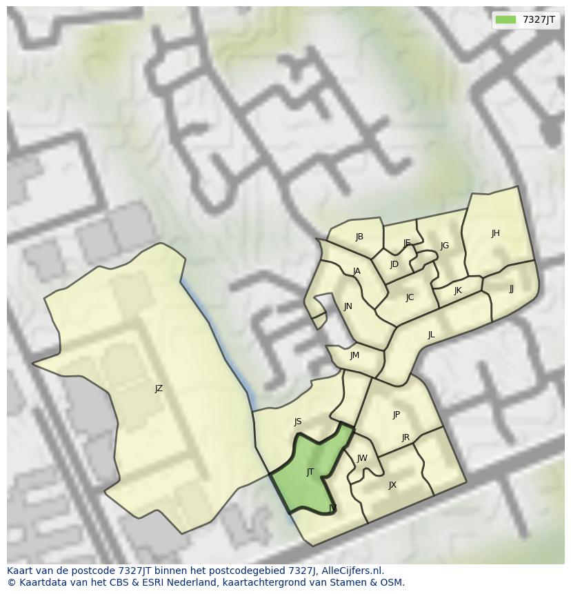 Afbeelding van het postcodegebied 7327 JT op de kaart.