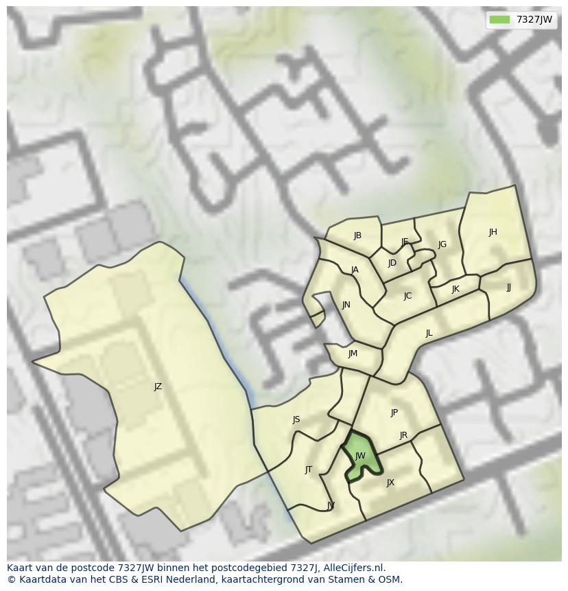 Afbeelding van het postcodegebied 7327 JW op de kaart.