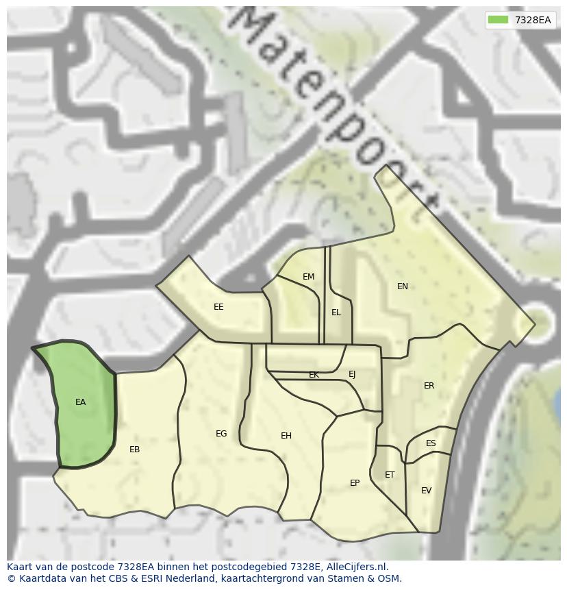 Afbeelding van het postcodegebied 7328 EA op de kaart.