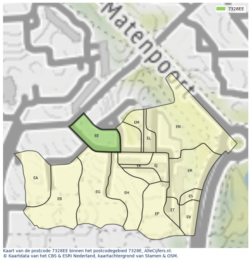 Afbeelding van het postcodegebied 7328 EE op de kaart.