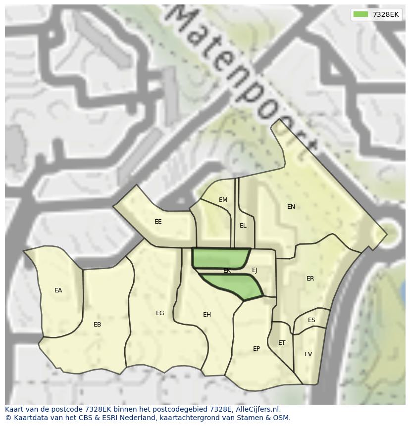 Afbeelding van het postcodegebied 7328 EK op de kaart.