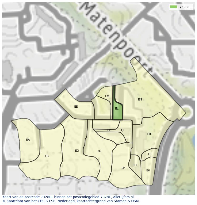 Afbeelding van het postcodegebied 7328 EL op de kaart.