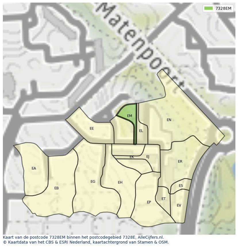 Afbeelding van het postcodegebied 7328 EM op de kaart.