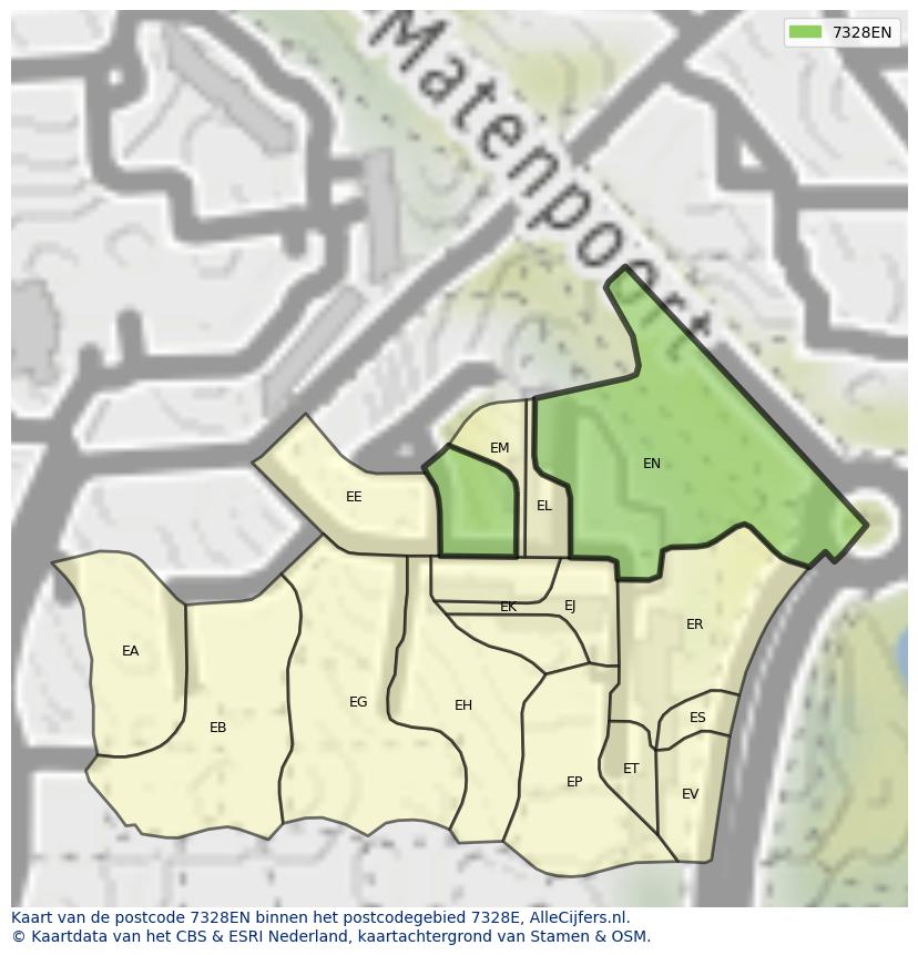 Afbeelding van het postcodegebied 7328 EN op de kaart.