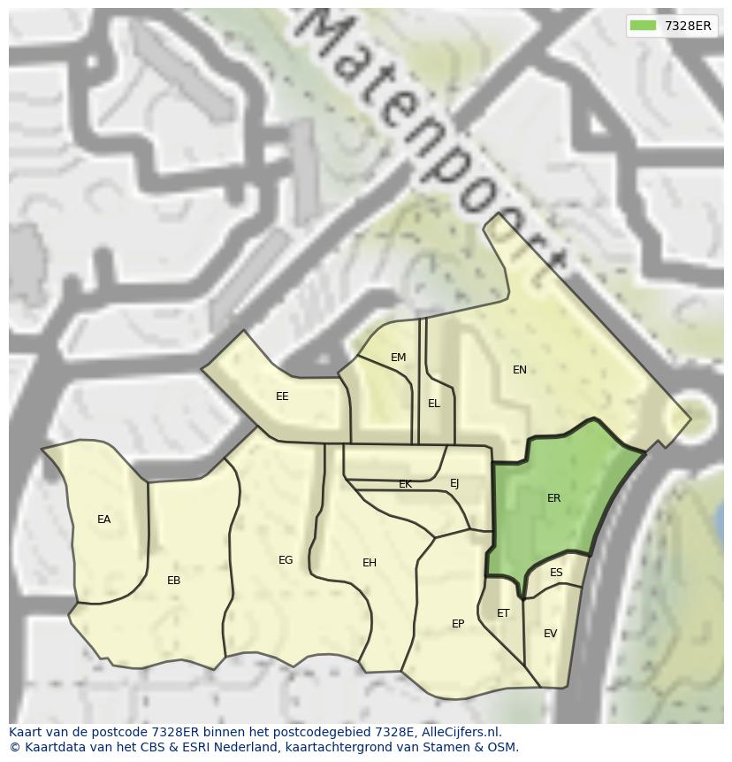 Afbeelding van het postcodegebied 7328 ER op de kaart.