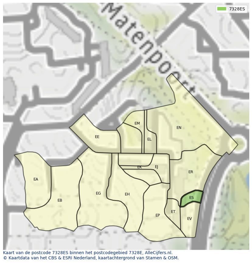 Afbeelding van het postcodegebied 7328 ES op de kaart.