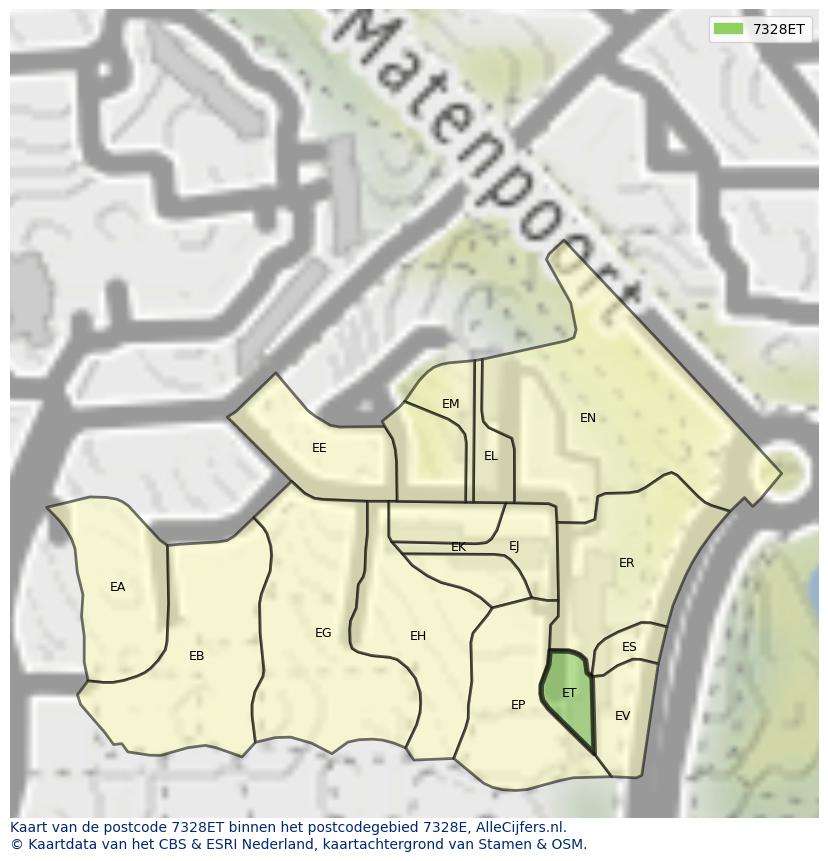 Afbeelding van het postcodegebied 7328 ET op de kaart.