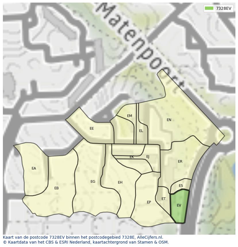 Afbeelding van het postcodegebied 7328 EV op de kaart.