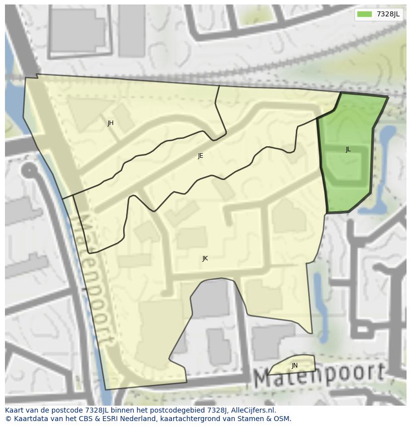 Afbeelding van het postcodegebied 7328 JL op de kaart.