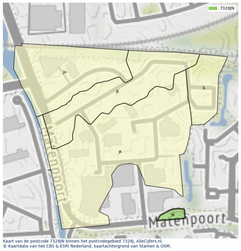 Afbeelding van het postcodegebied 7328 JN op de kaart.