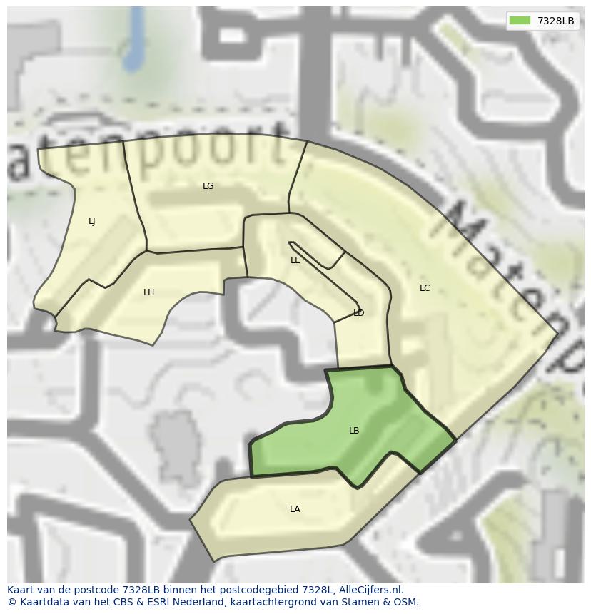 Afbeelding van het postcodegebied 7328 LB op de kaart.