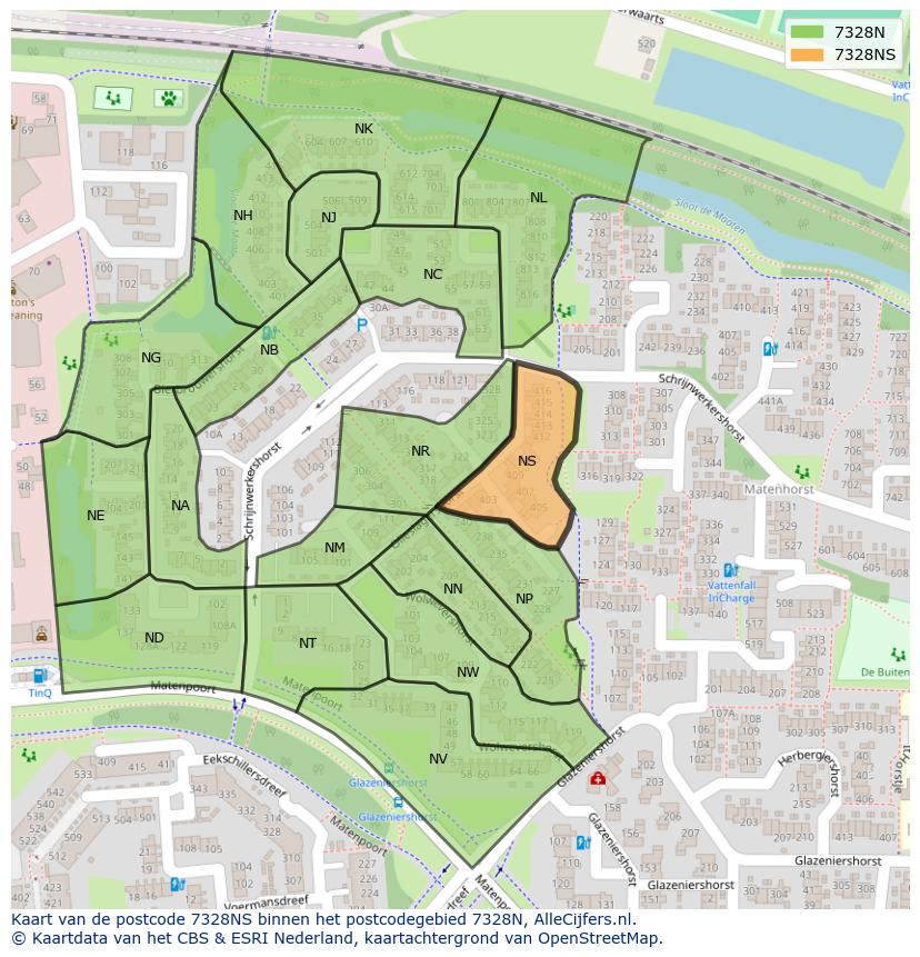 Afbeelding van het postcodegebied 7328 NS op de kaart.