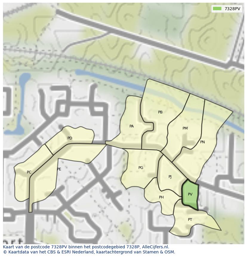 Afbeelding van het postcodegebied 7328 PV op de kaart.