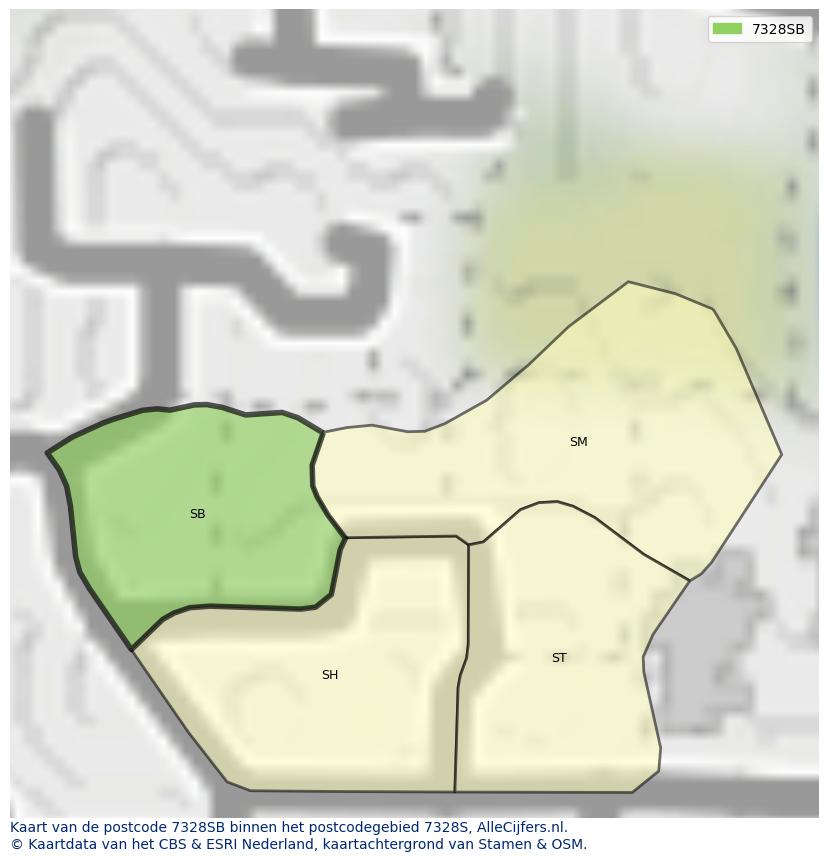 Afbeelding van het postcodegebied 7328 SB op de kaart.