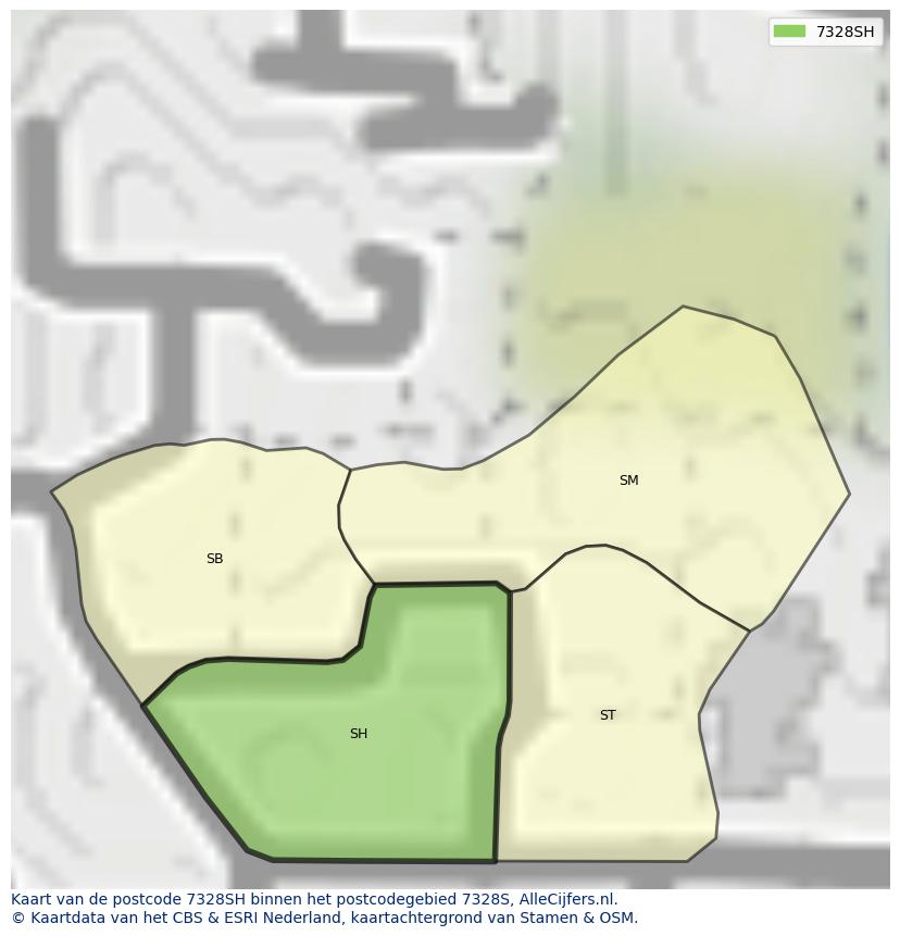 Afbeelding van het postcodegebied 7328 SH op de kaart.