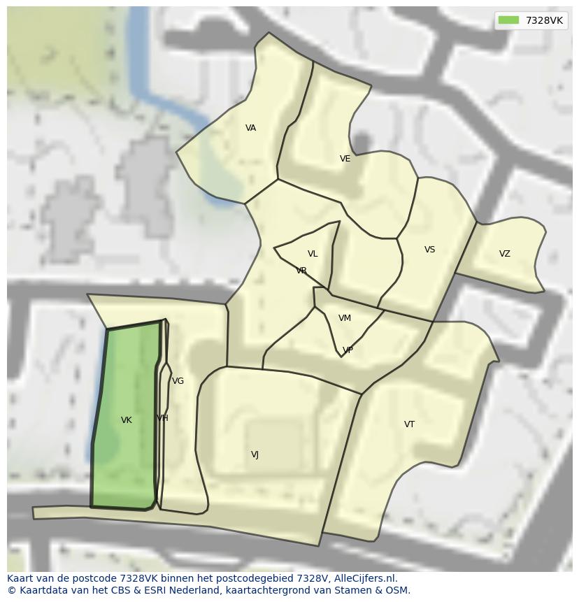 Afbeelding van het postcodegebied 7328 VK op de kaart.