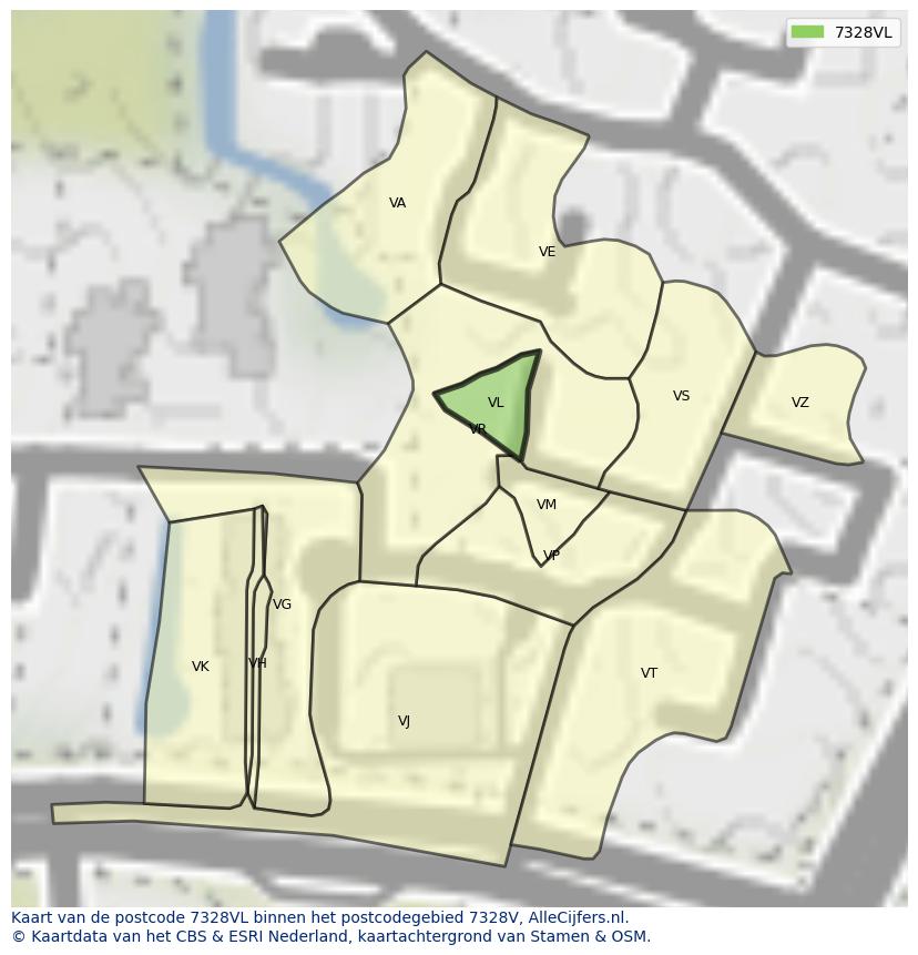 Afbeelding van het postcodegebied 7328 VL op de kaart.