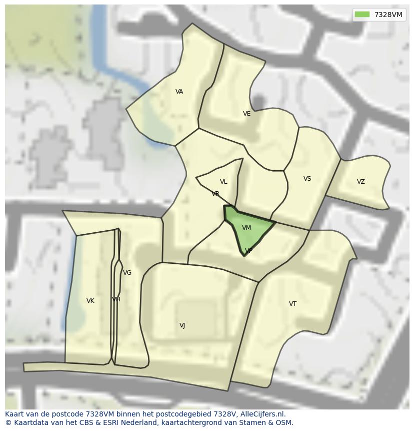 Afbeelding van het postcodegebied 7328 VM op de kaart.