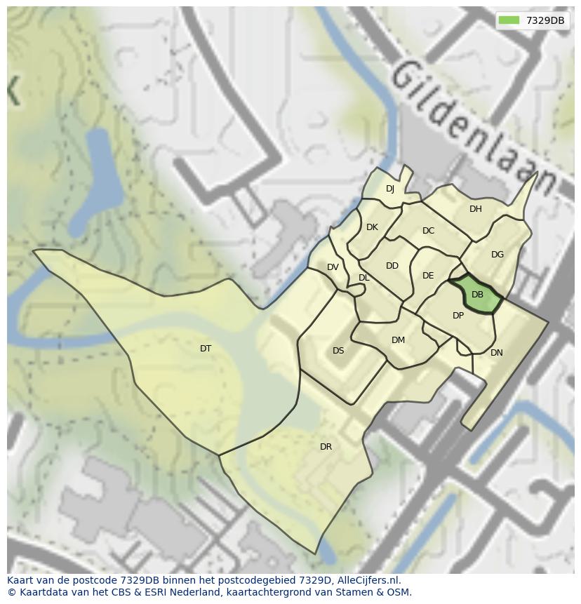 Afbeelding van het postcodegebied 7329 DB op de kaart.