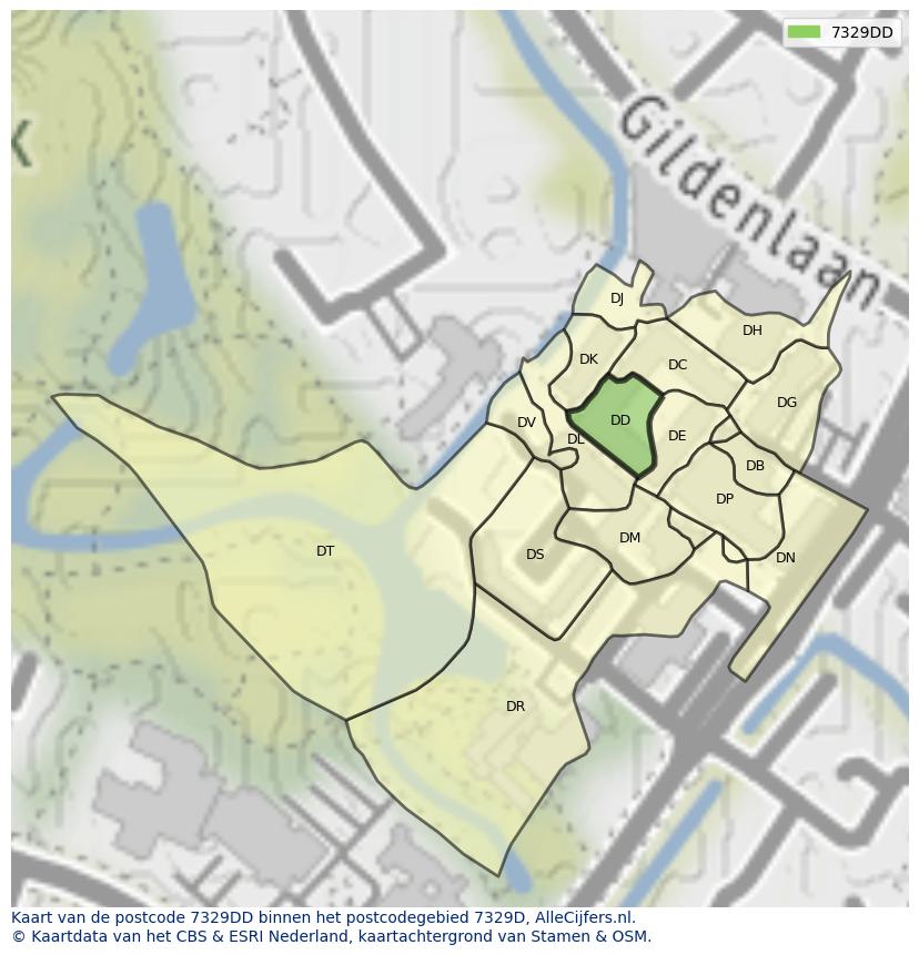 Afbeelding van het postcodegebied 7329 DD op de kaart.