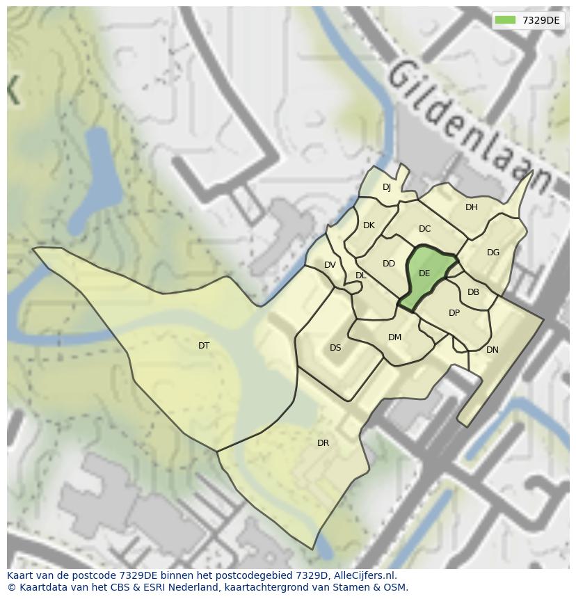 Afbeelding van het postcodegebied 7329 DE op de kaart.