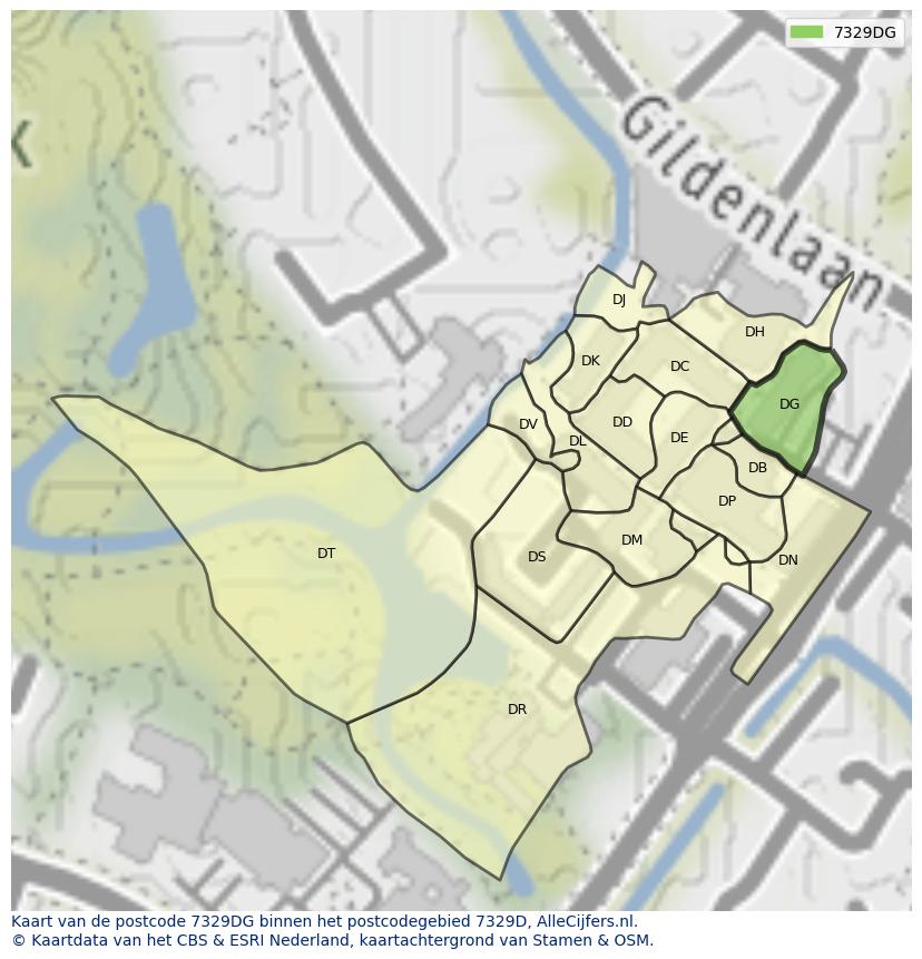 Afbeelding van het postcodegebied 7329 DG op de kaart.