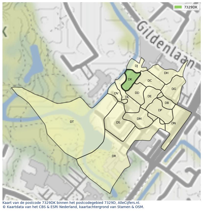 Afbeelding van het postcodegebied 7329 DK op de kaart.