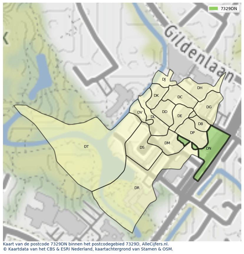 Afbeelding van het postcodegebied 7329 DN op de kaart.
