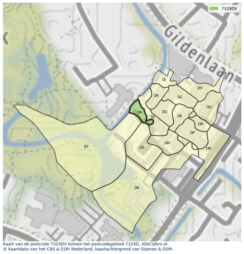 Afbeelding van het postcodegebied 7329 DV op de kaart.
