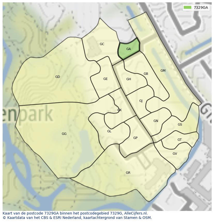 Afbeelding van het postcodegebied 7329 GA op de kaart.